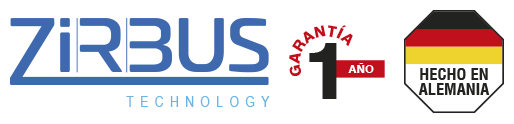 Arreglo de imágenes que muestra el logotipo de ZIRBUS, periodo de garantía y sello de hecho en Alemania
