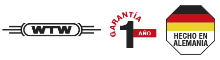 Arreglo de imágenes que muestra el logotipo de WTW, periodo de garantía y sello de hecho en Alemania
